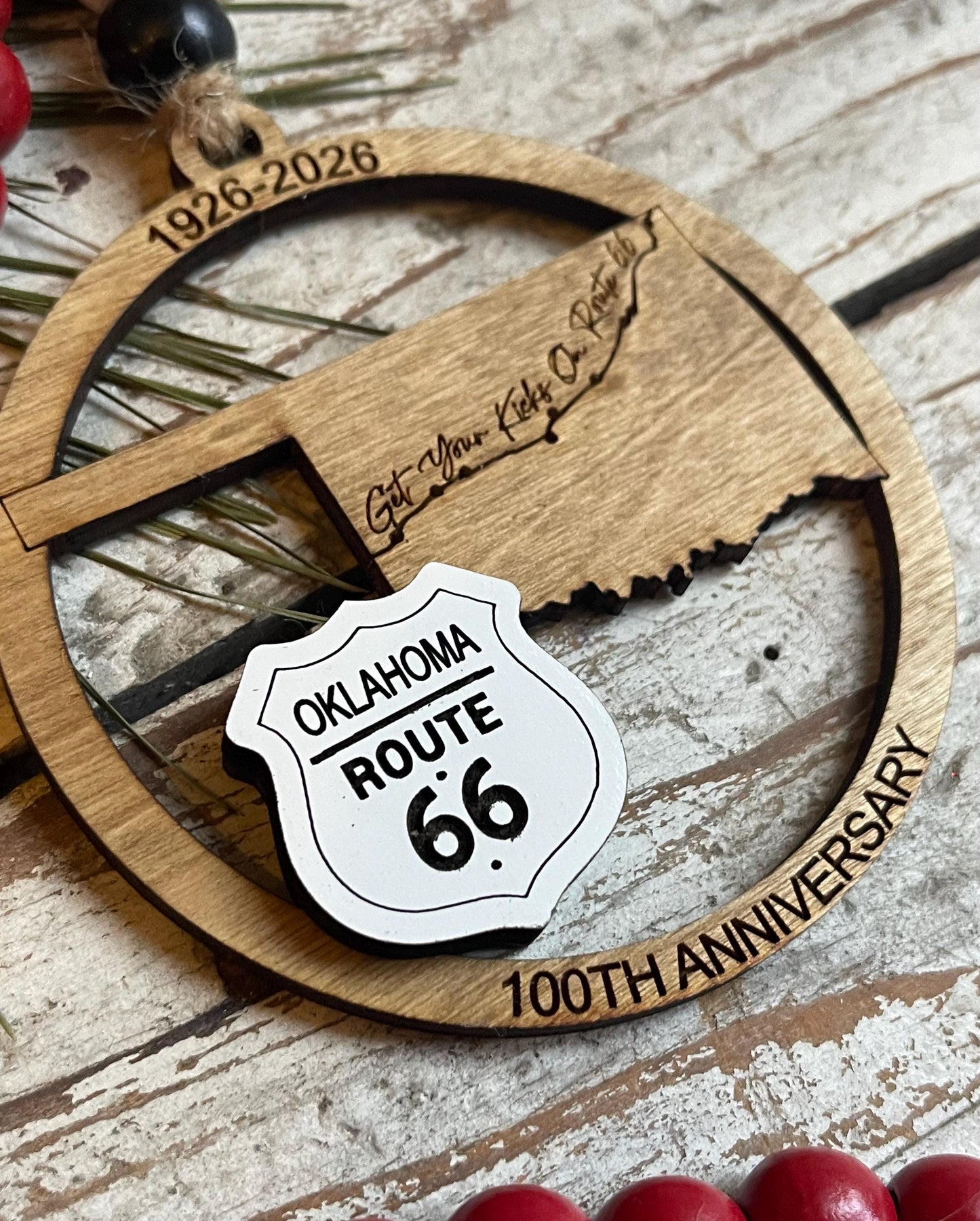 Oklahoma Route 66 100 Years Christmas Tree Ornament | The Mother Road Keepsake | Road Trip Souvenir Gift
