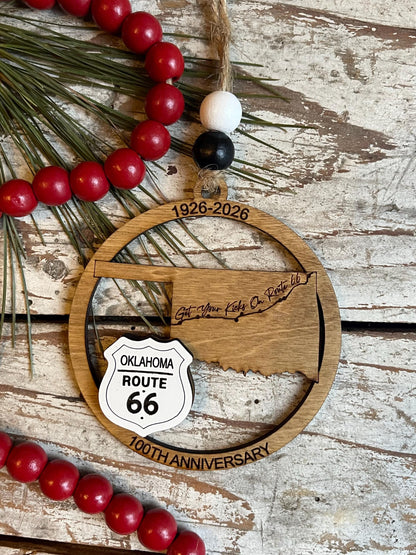 Oklahoma Route 66 100 Years Christmas Tree Ornament | The Mother Road Keepsake | Road Trip Souvenir Gift