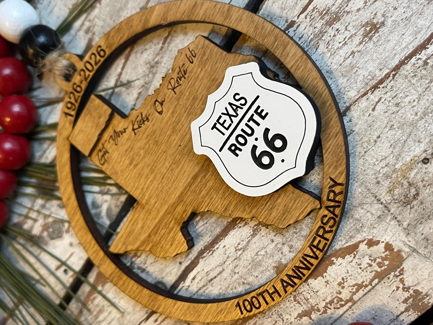 Texas Route 66 100 Years Christmas Tree Ornament | The Mother Road Keepsake | Road Trip Souvenir Gift