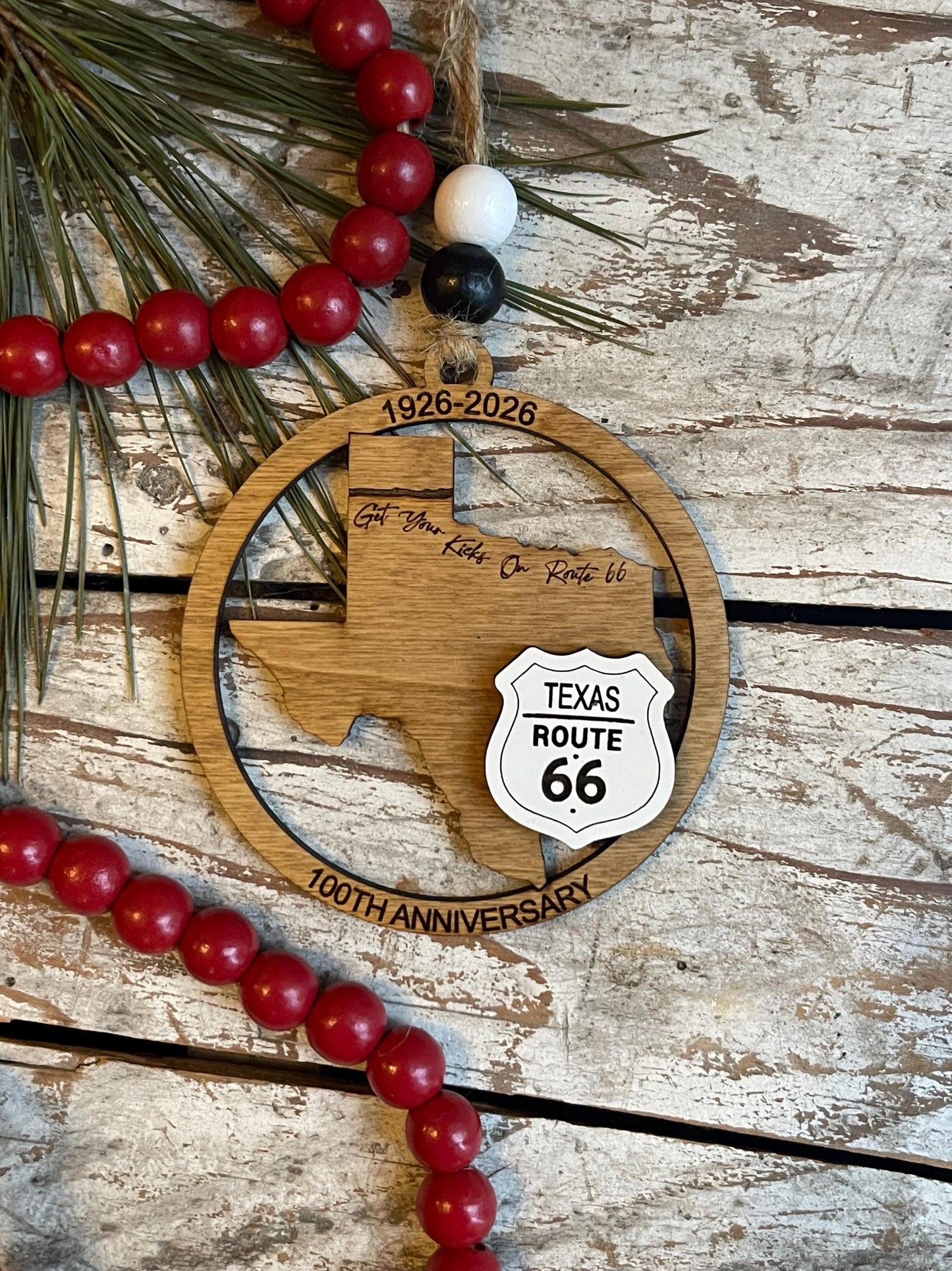 Texas Route 66 100 Years Christmas Tree Ornament | The Mother Road Keepsake | Road Trip Souvenir Gift