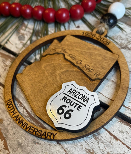 Arizona Route 66 100 Years Christmas Tree Ornament | The Mother Road Keepsake | Road Trip Souvenir Gift
