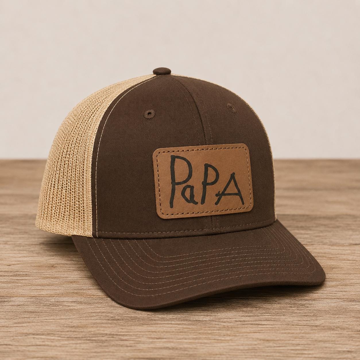 Personalized Dad Grandpa Trucker Hat | Child Handwriting Engraved Leather Patch Gift