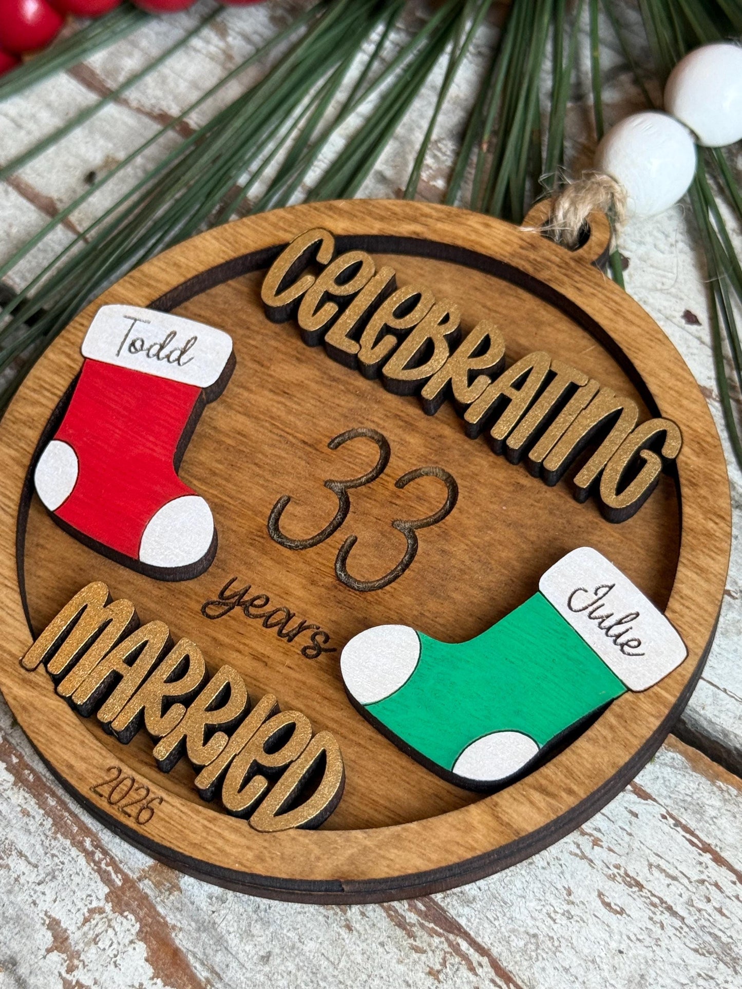 Personalized Wedding Anniversary Keepsake Christmas Tree Ornament | First Anniversary Gift | 5 Year Wood Anniversary