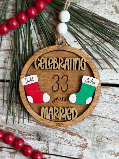 Personalized Wedding Anniversary Keepsake Christmas Tree Ornament | First Anniversary Gift | 5 Year Wood Anniversary