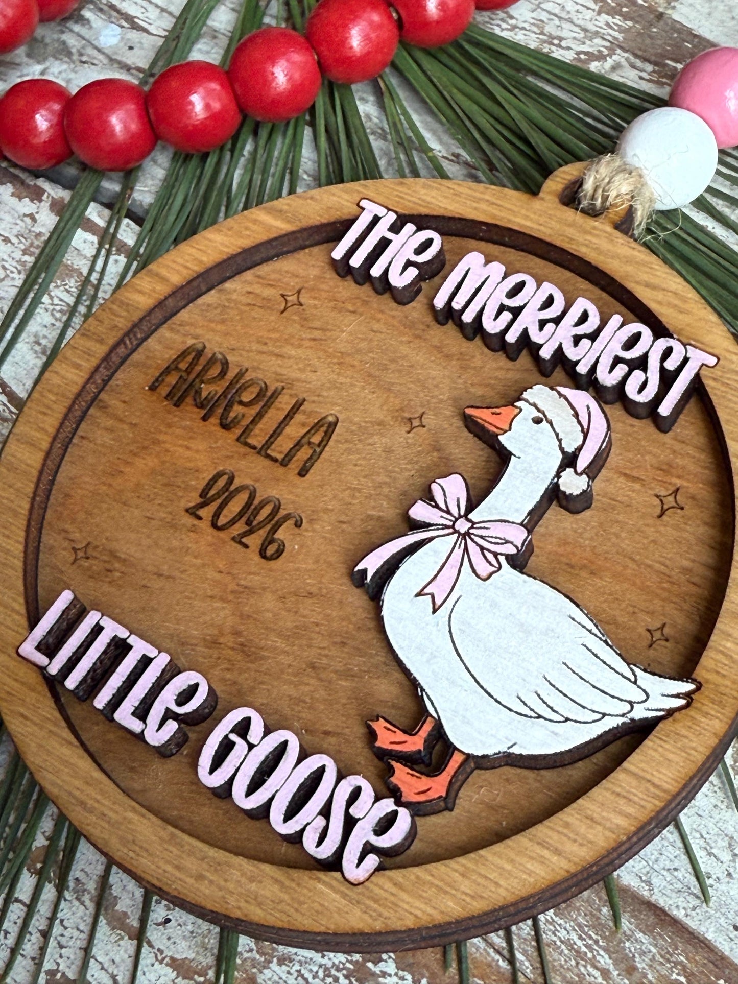 The Merriest Little Goose Personalized Baby’s First Christmas Ornament | New Baby Ornament | Newborn Keepsake | Silly Goose