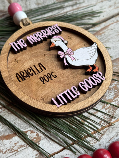 The Merriest Little Goose Personalized Baby’s First Christmas Ornament | New Baby Ornament | Newborn Keepsake | Silly Goose