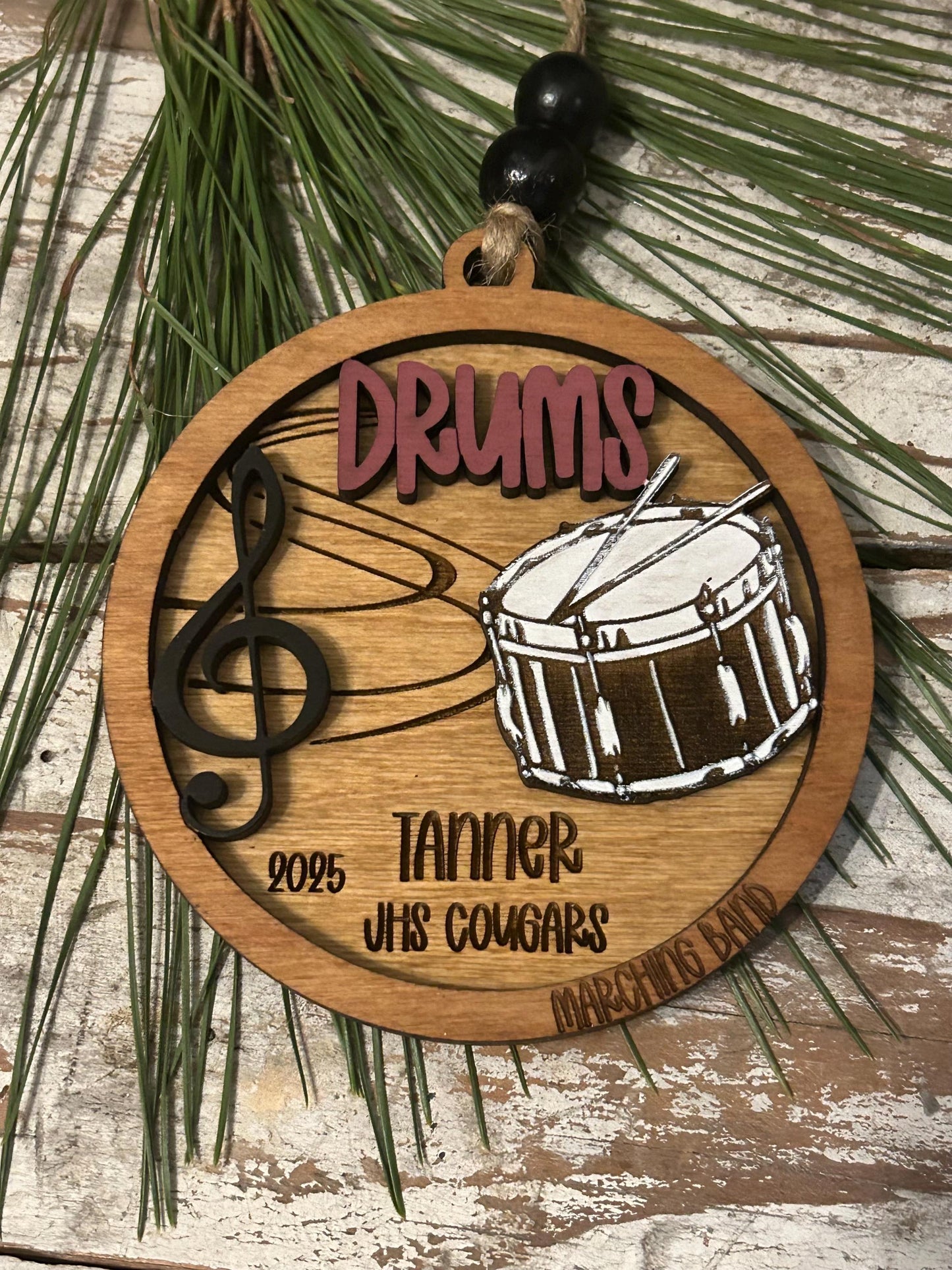 Personalized Drums Marching Band Christmas Tree Ornament | Quints | Bassline | Snare Drum Custom Band Gift | Gift for Band Director