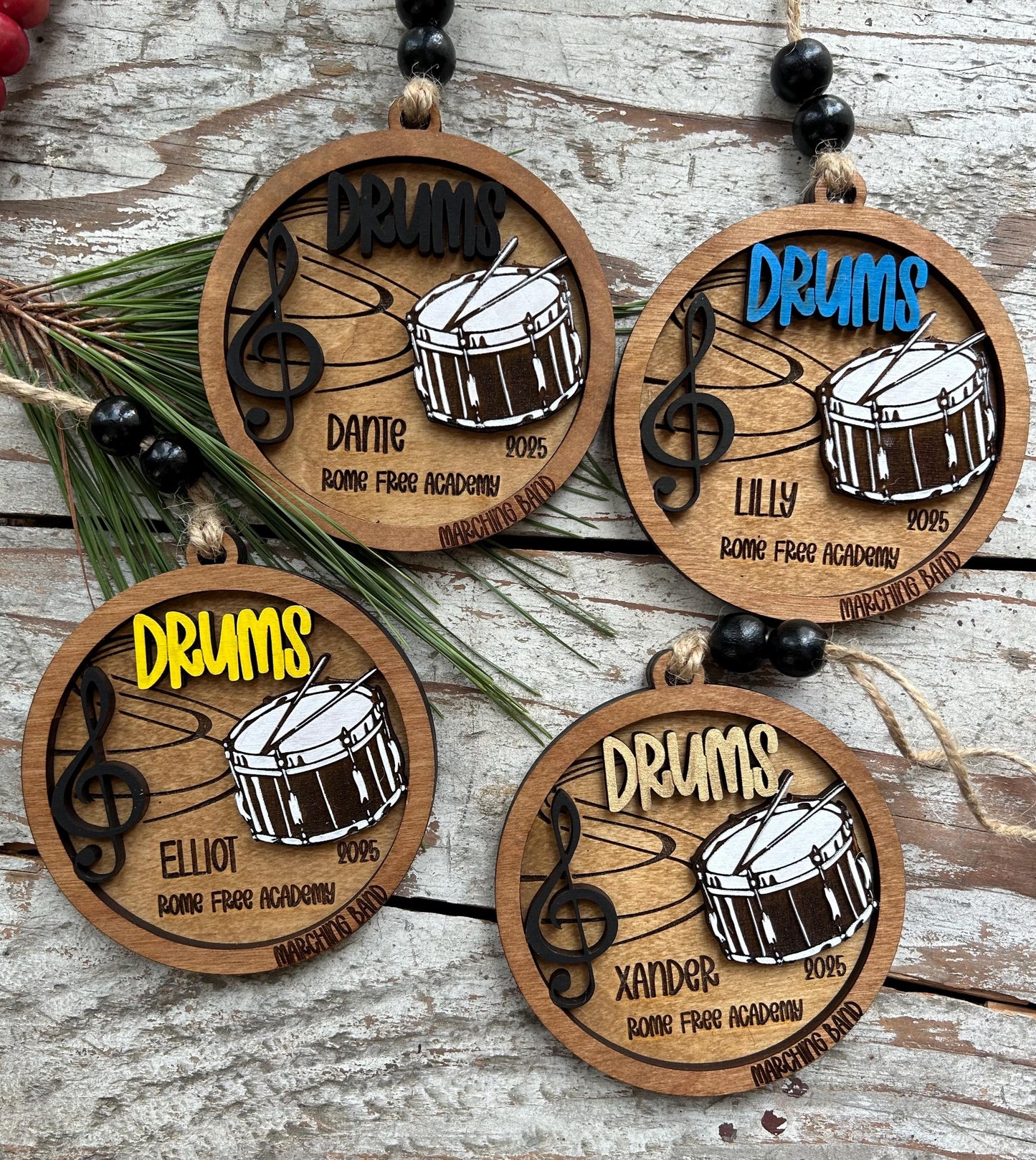 Personalized Drums Marching Band Christmas Tree Ornament | Quints | Bassline | Snare Drum Custom Band Gift | Gift for Band Director