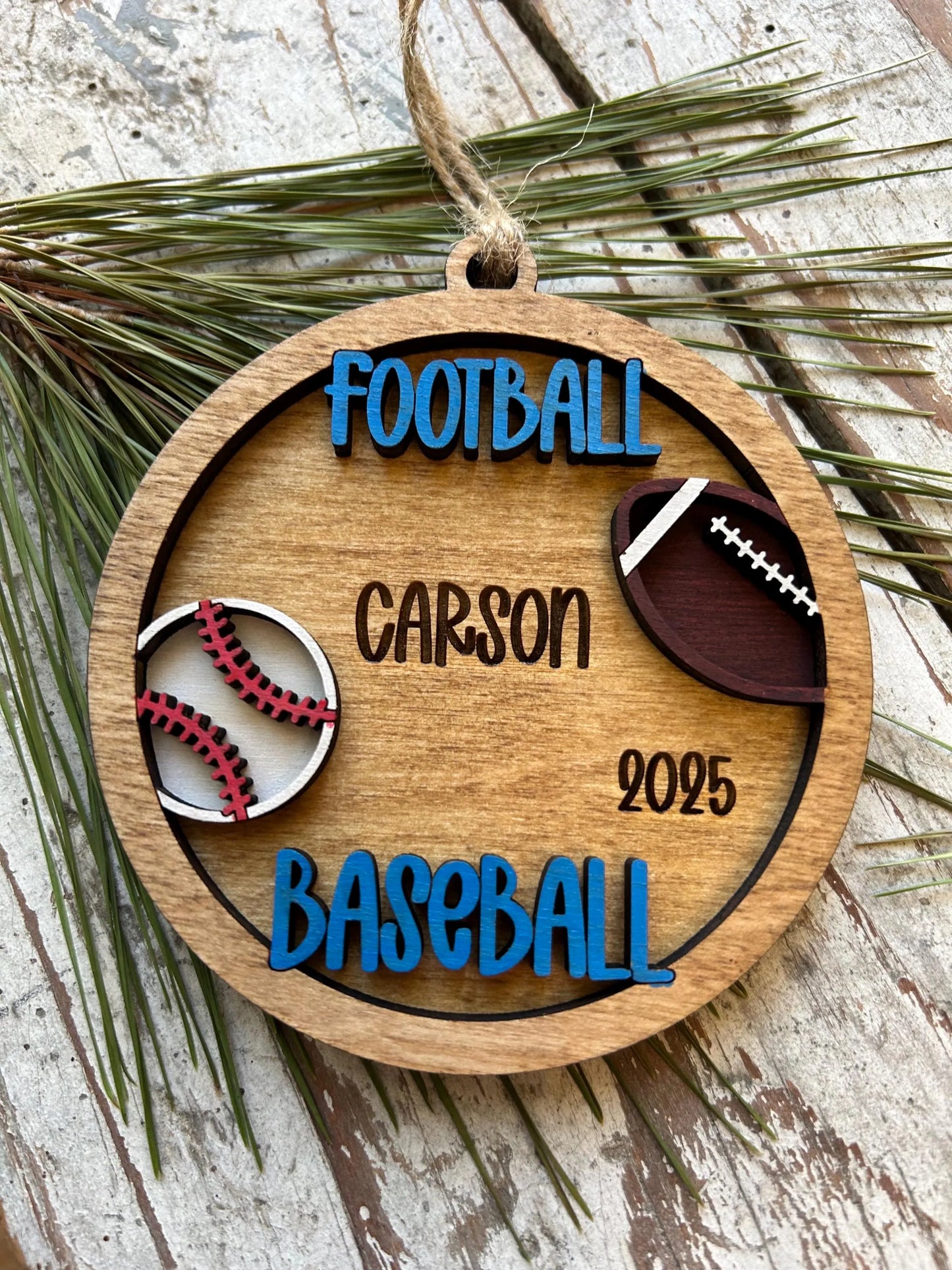 Personalized Baseball Football Player Christmas Tree Ornament | Gift for Multi Sport High School Athlete| Senior Baseball Football 2 Sport
