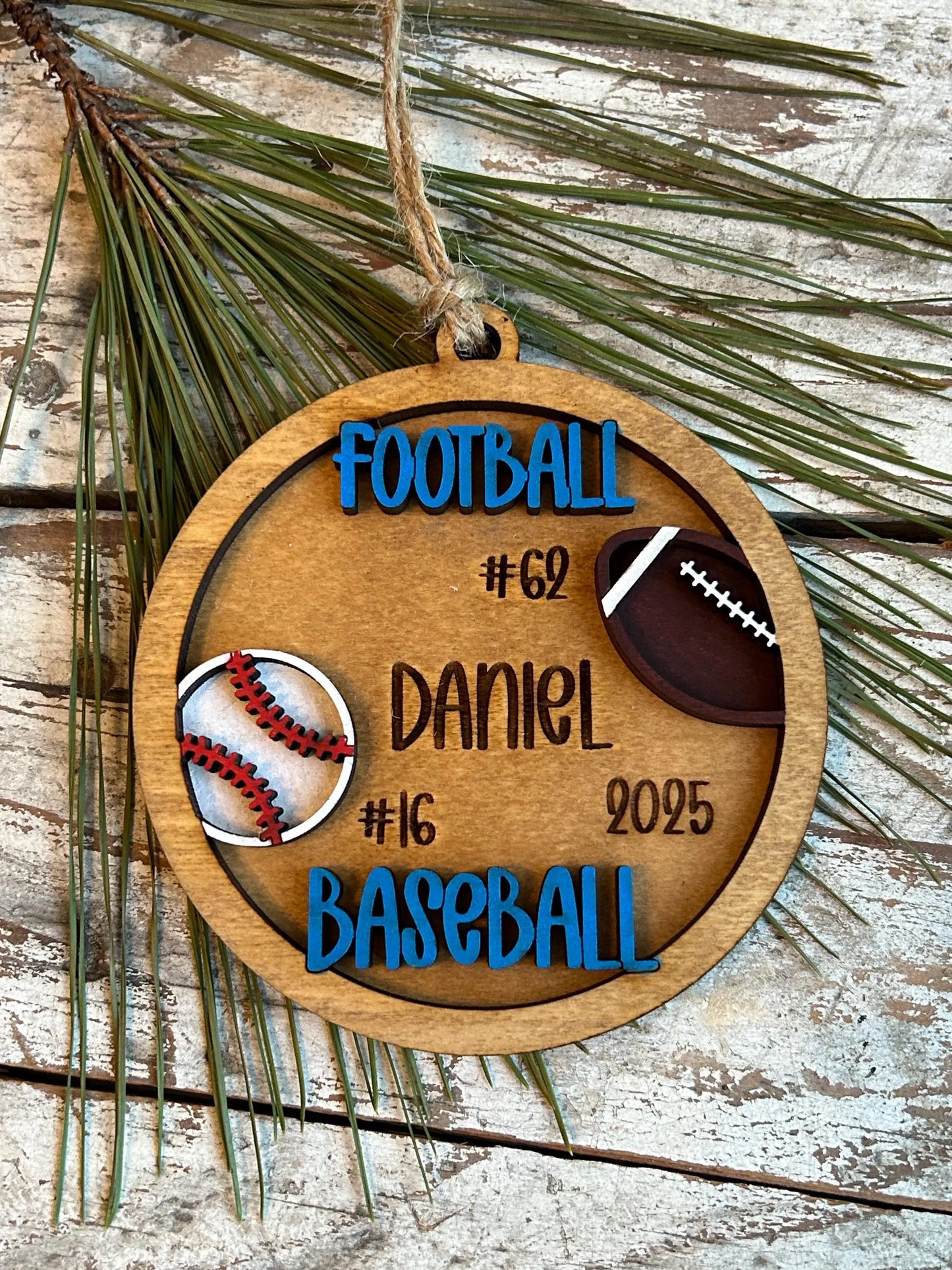 Personalized Baseball Football Player Christmas Tree Ornament | Gift for Multi Sport High School Athlete| Senior Baseball Football 2 Sport