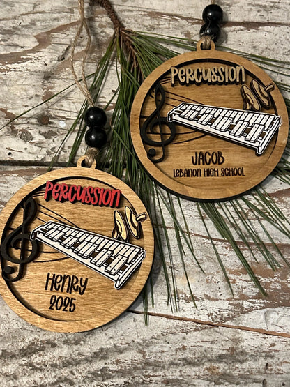 Personalized Percussion Marching Band Christmas Tree Ornament |  Xylophone | Triangle | The Pit Custom Band Gift | Gift for Band Director
