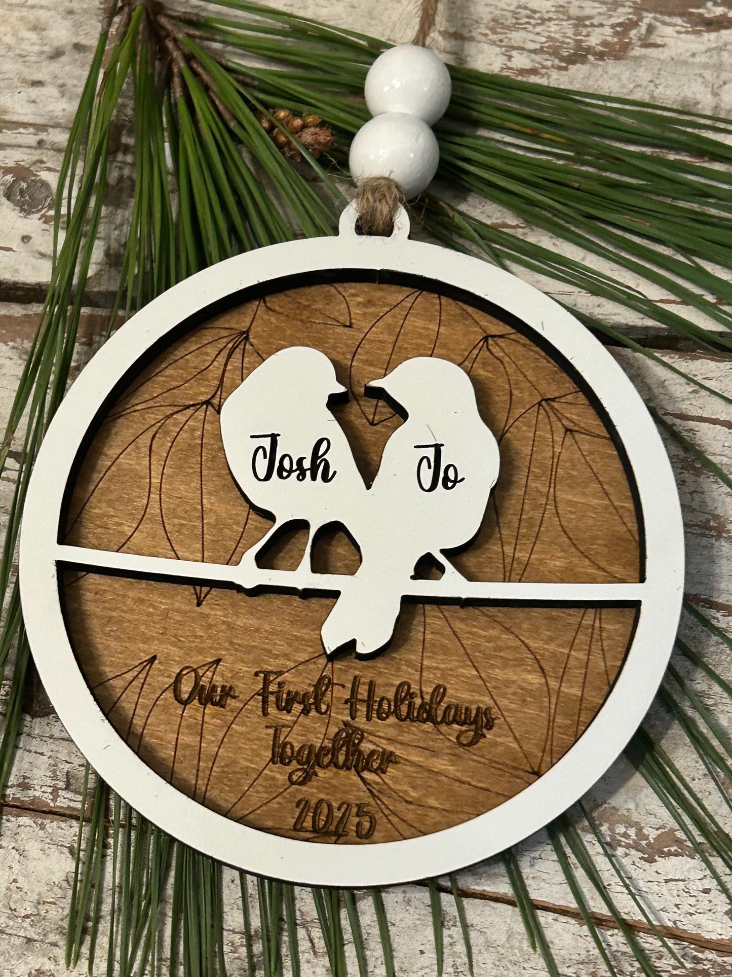 Personalized Love Birds Christmas Tree Ornament | Mr. and Mrs. Ornament | Wedding Gift | Gift for Newlyweds | Engagement Ornament | Our Nest
