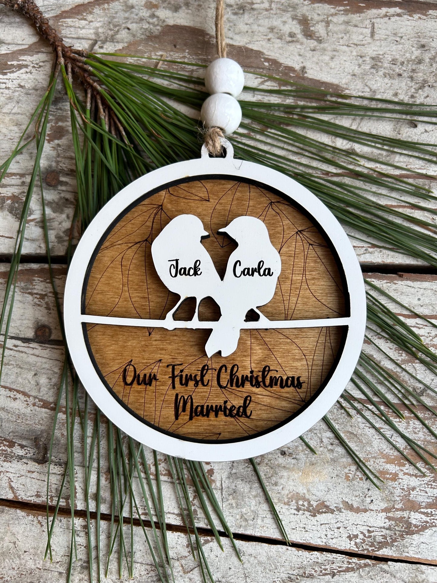 Personalized Love Birds Christmas Tree Ornament | Mr. and Mrs. Ornament | Wedding Gift | Gift for Newlyweds | Engagement Ornament | Our Nest