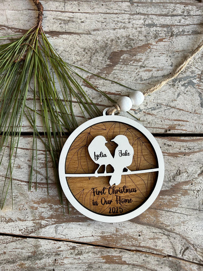 Personalized Love Birds Christmas Tree Ornament | Mr. and Mrs. Ornament | Wedding Gift | Gift for Newlyweds | Engagement Ornament | Our Nest