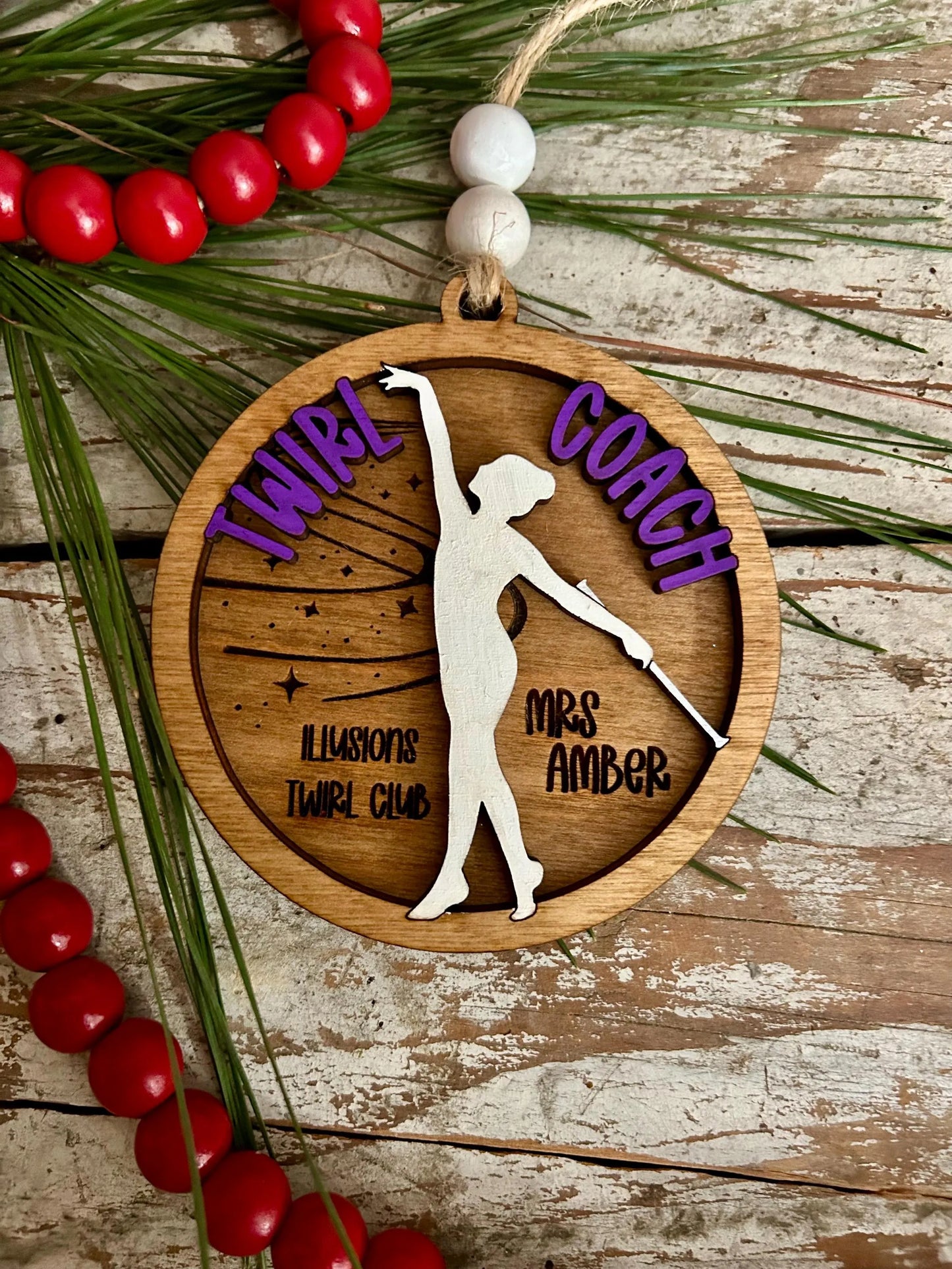 Personalized Baton Twirl Coach Christmas Tree Ornament | Custom College High School Feature Twirler Marching Band | Majorette Coach Present