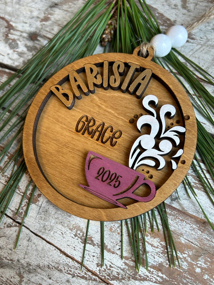 Personalized Barista Christmas Tree Ornament | Coffee Shop Thank You Gift | Best Latte Espresso Maker | First Christmas as a Barista