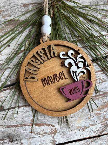 Personalized Barista Christmas Tree Ornament | Coffee Shop Thank You Gift | Best Latte Espresso Maker | First Christmas as a Barista