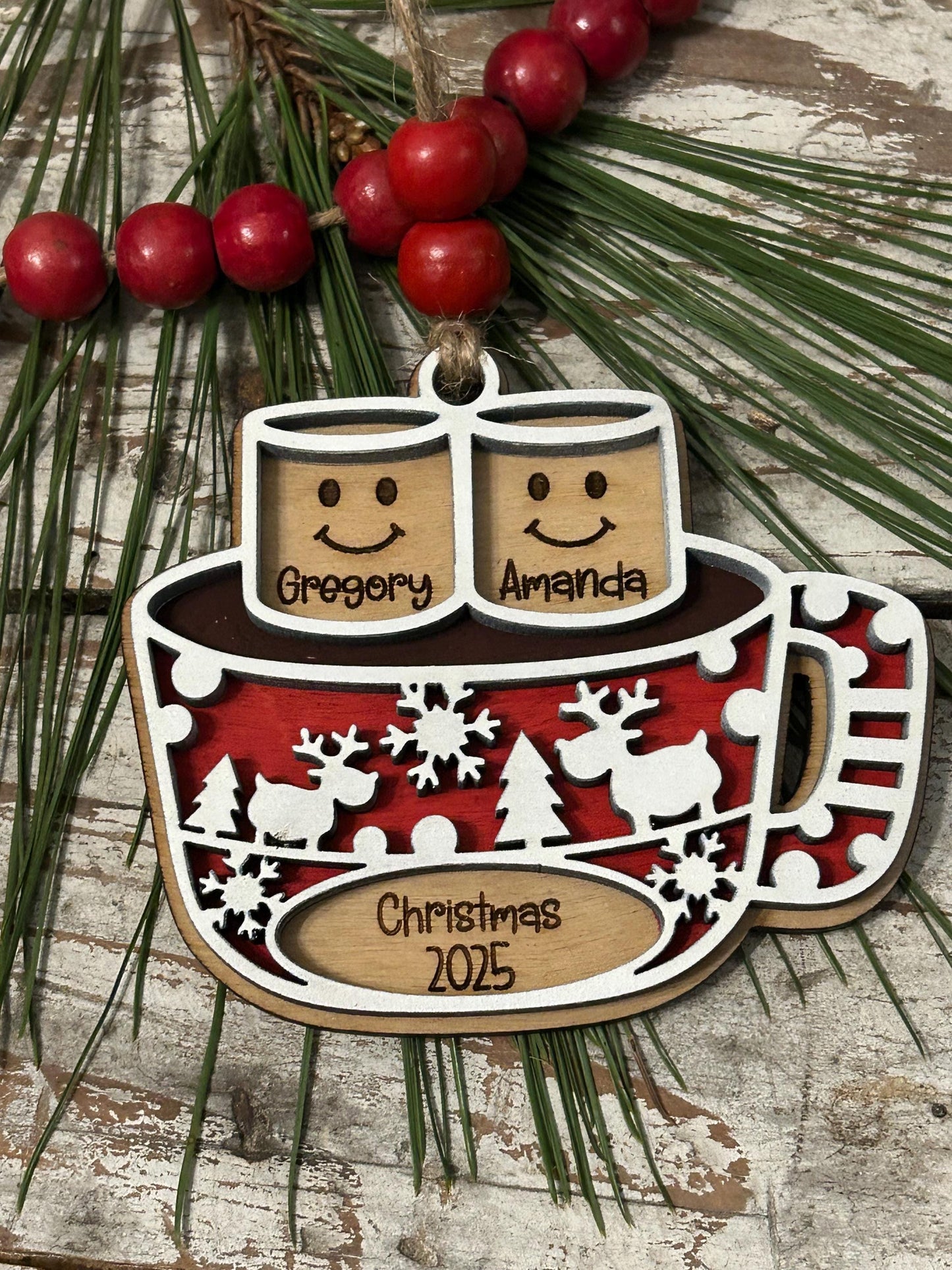 Personalized Hot Cocoa Family Christmas Tree Ornament | Hot Chocolate Marshmallow Family Ornament | Family Christmas Ornament | Family Gift