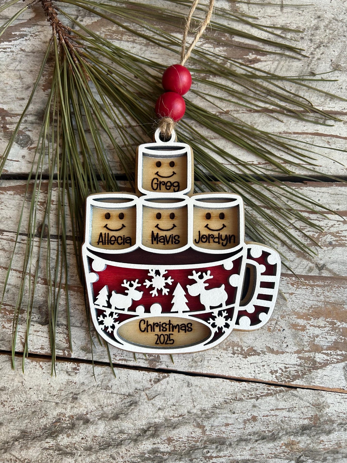 Personalized Hot Cocoa Family Christmas Tree Ornament | Hot Chocolate Marshmallow Family Ornament | Family Christmas Ornament | Family Gift