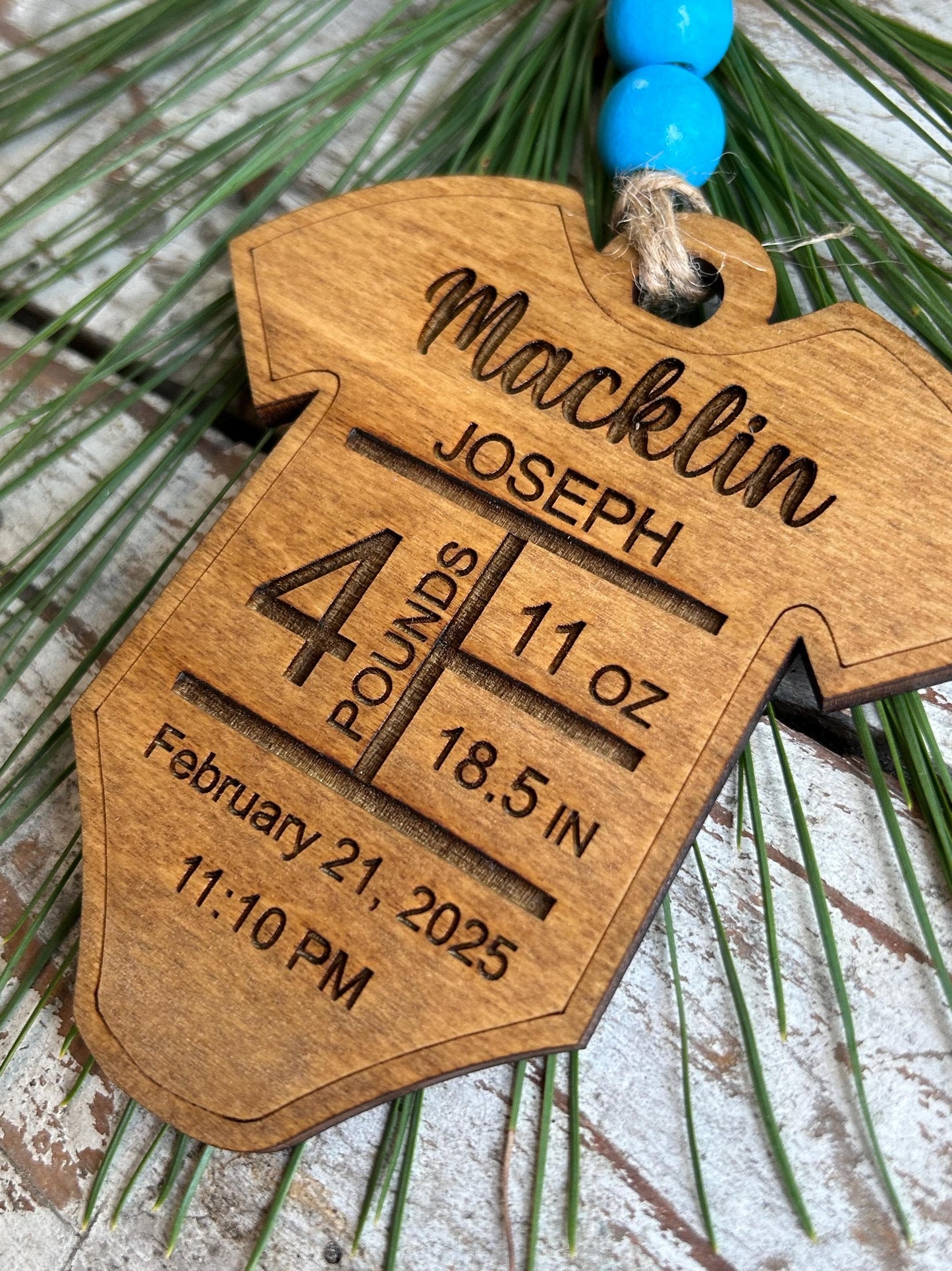 Personalized Onesie Baby’s First Christmas Ornament | Birth Stats Ornament | Newborn Keepsake | New Mom Gift | Baby Announcement