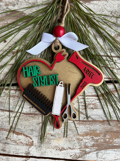 Personalized Hair Stylist Christmas Tree Ornament | Salon Hairdresser Appreciation Thank You Gift | Cosmetology Student Graduation Present