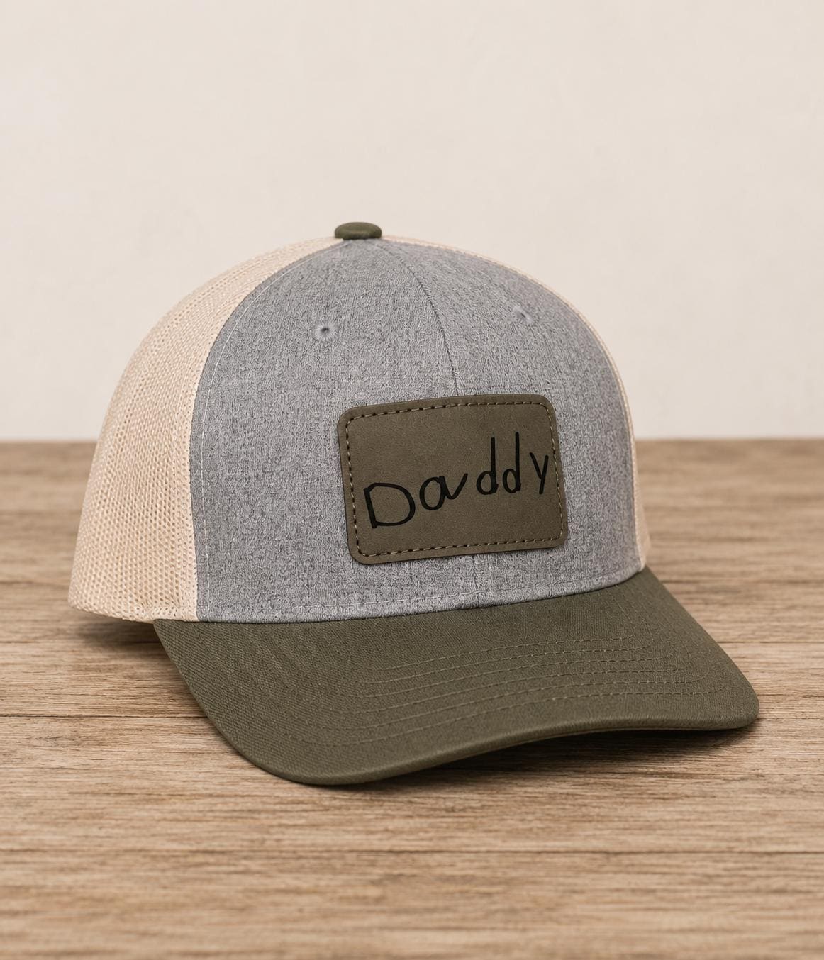 Personalized Dad Grandpa Trucker Hat | Child Handwriting Engraved Leather Patch Gift