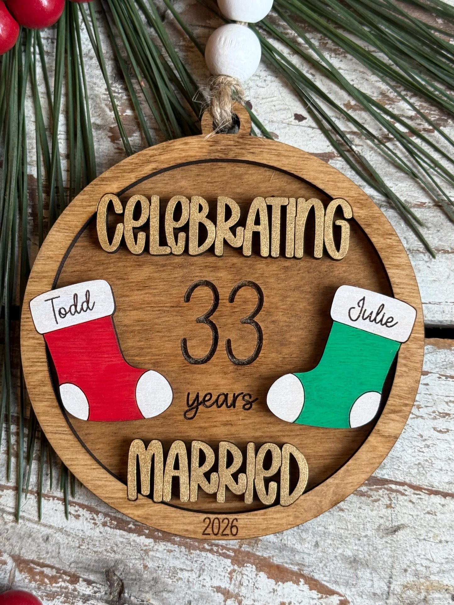Personalized Wedding Anniversary Keepsake Christmas Tree Ornament | First Anniversary Gift | 5 Year Wood Anniversary