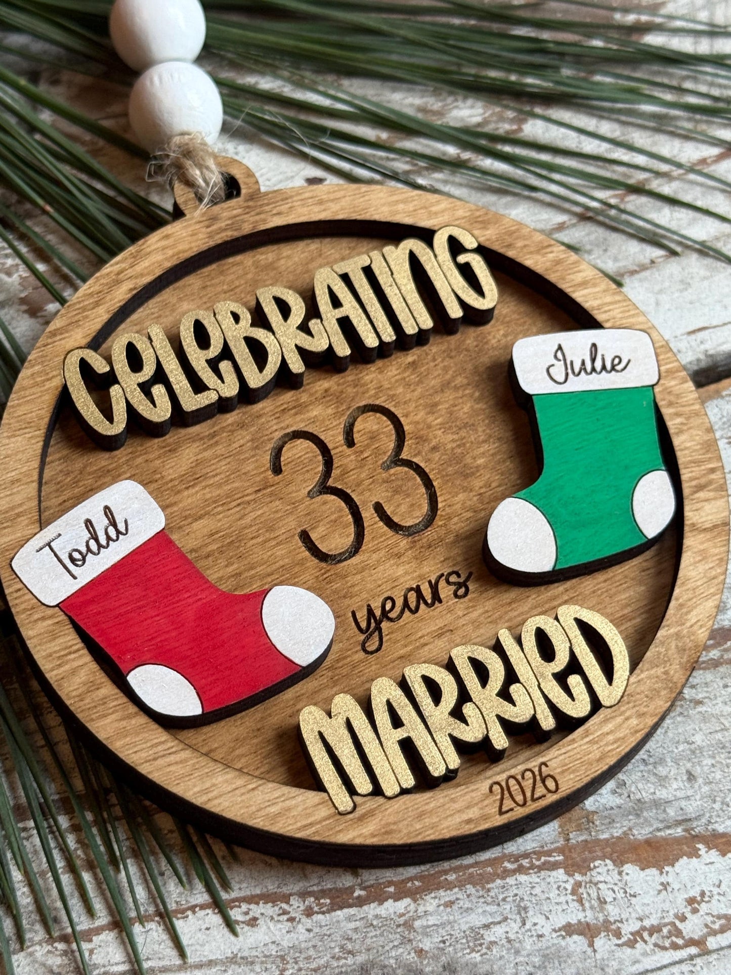 Personalized Wedding Anniversary Keepsake Christmas Tree Ornament | First Anniversary Gift | 5 Year Wood Anniversary