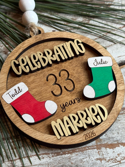 Personalized Wedding Anniversary Keepsake Christmas Tree Ornament | First Anniversary Gift | 5 Year Wood Anniversary