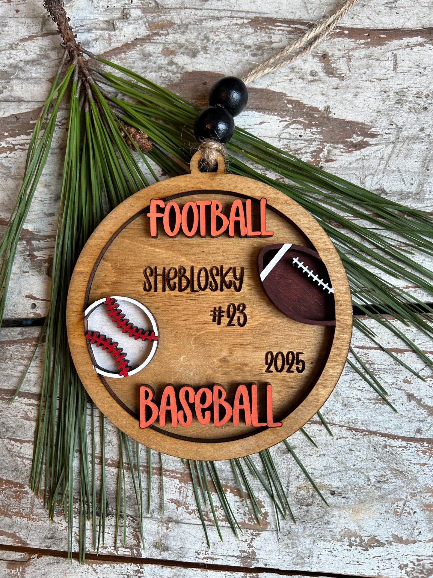 Personalized Baseball Football Player Christmas Tree Ornament | Gift for Multi Sport High School Athlete| Senior Baseball Football 2 Sport