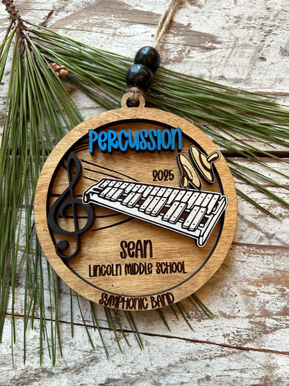 Personalized Percussion Marching Band Christmas Tree Ornament |  Xylophone | Triangle | The Pit Custom Band Gift | Gift for Band Director