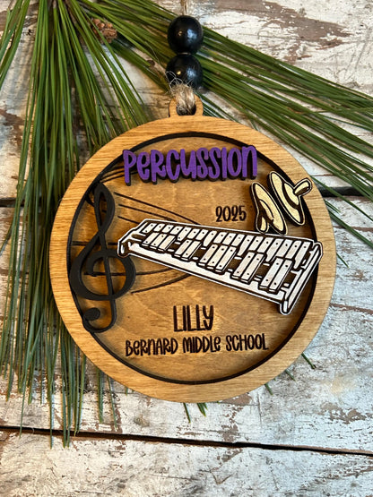 Personalized Percussion Marching Band Christmas Tree Ornament |  Xylophone | Triangle | The Pit Custom Band Gift | Gift for Band Director