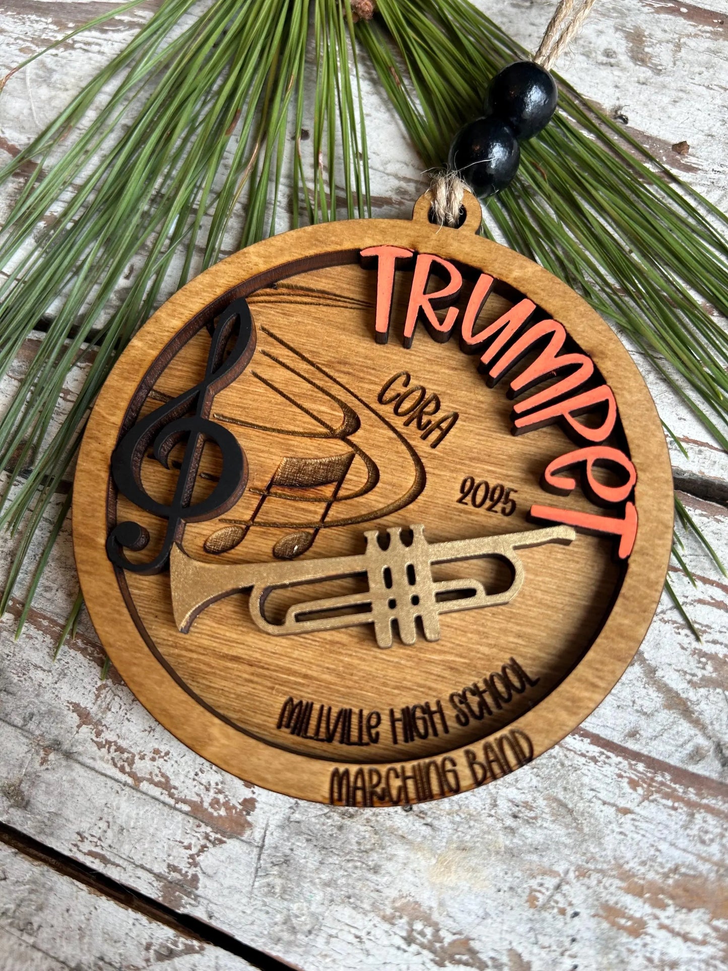 Personalized Trumpet Marching Band Christmas Tree Ornament | Brass Music Instrument Ornament | Custom Band Gift | Gift for Band Director