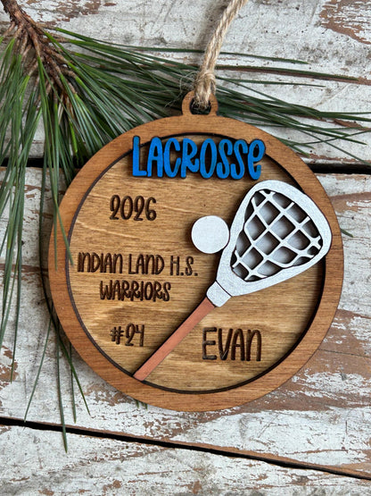 Personalized Lacrosse Stick Christmas Tree Ornament | Gift for High School Lacrosse Team | Custom Lacrosse Ornament | Senior Lacrosse Gift