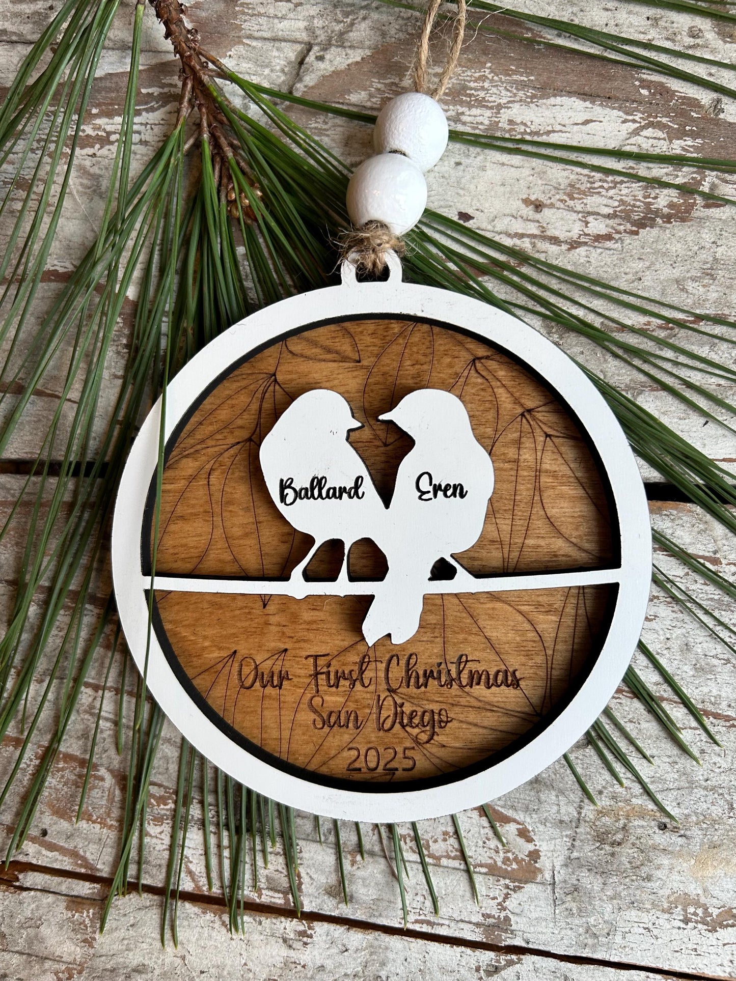Personalized Love Birds Christmas Tree Ornament | Mr. and Mrs. Ornament | Wedding Gift | Gift for Newlyweds | Engagement Ornament | Our Nest