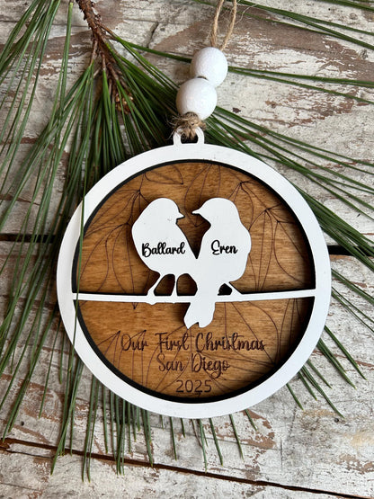Personalized Love Birds Christmas Tree Ornament | Mr. and Mrs. Ornament | Wedding Gift | Gift for Newlyweds | Engagement Ornament | Our Nest