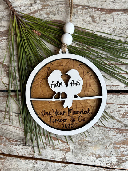 Personalized Love Birds Christmas Tree Ornament | Mr. and Mrs. Ornament | Wedding Gift | Gift for Newlyweds | Engagement Ornament | Our Nest
