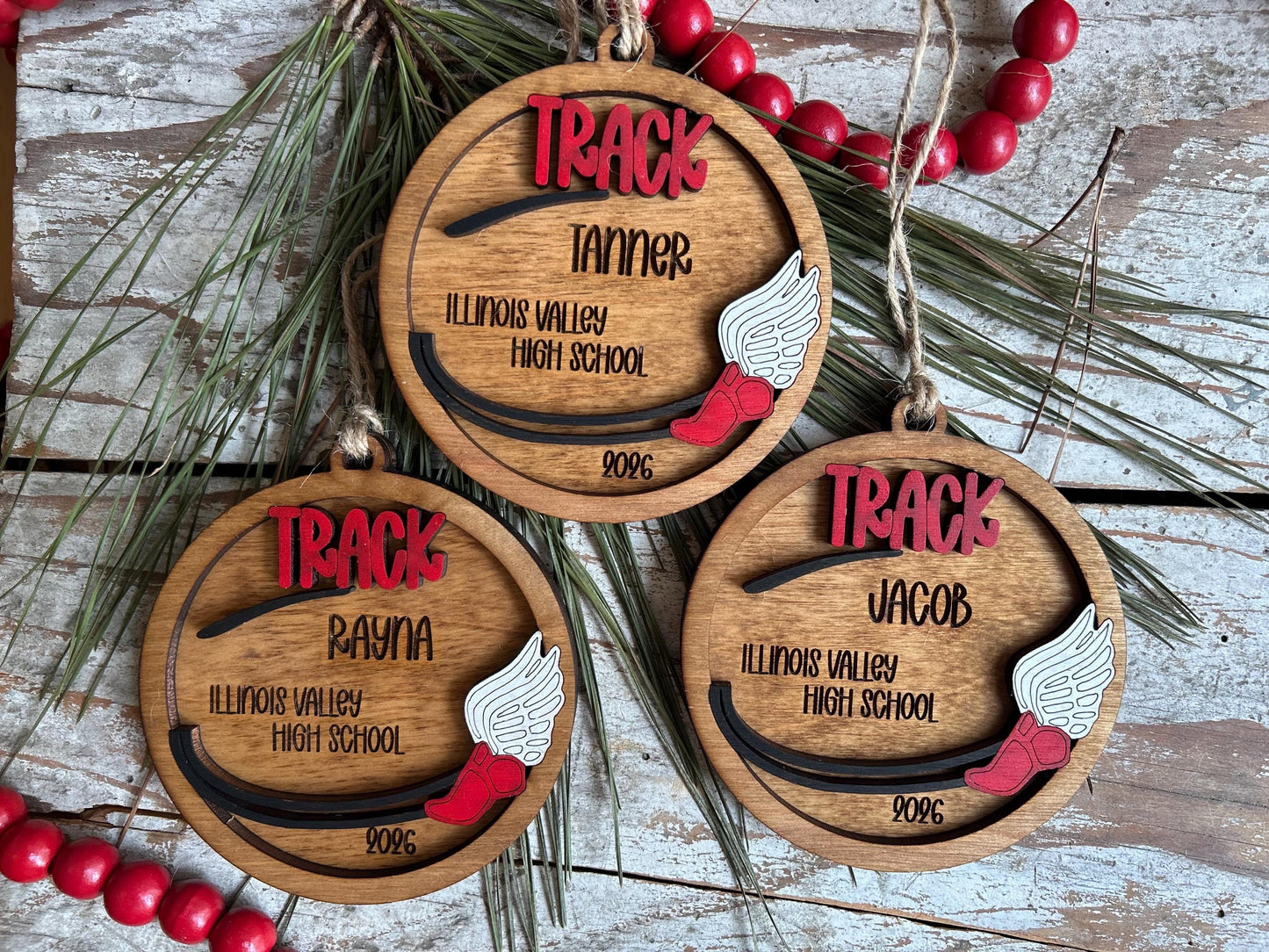 Personalized Track Christmas Tree Ornament | Gift for High School Track & Field Team | Custom Runner Ornament| Shot Put | High Jump | Discus