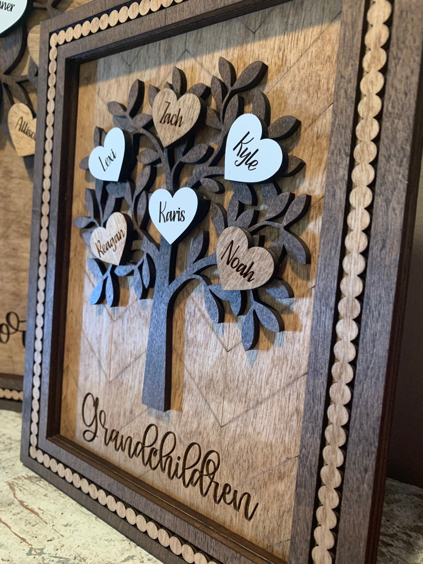 Personalized Family Tree Hearts Wall Decor | Mother’s Day gift | Grandkids Names Sign | Custom Gift for Grandma or Mom | Love Grows Here