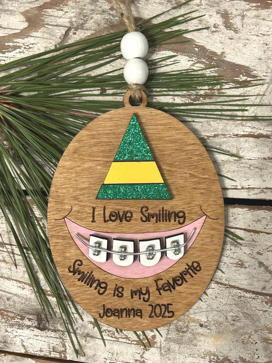 Personalized Braces Christmas Tree Ornament | Smiling is My Favorite | Brace Face | Orthodontist | Tin is In | Metal Mouth | Perfect Smile