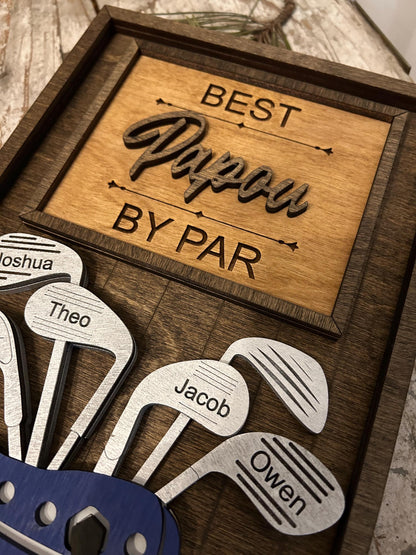 Personalized Dad or Grandpa Golf Sign | Best Dad by Par Fathers Day Golfing Gift for Daddy | Papa Pops Pappy | Golf Lover Custom Present