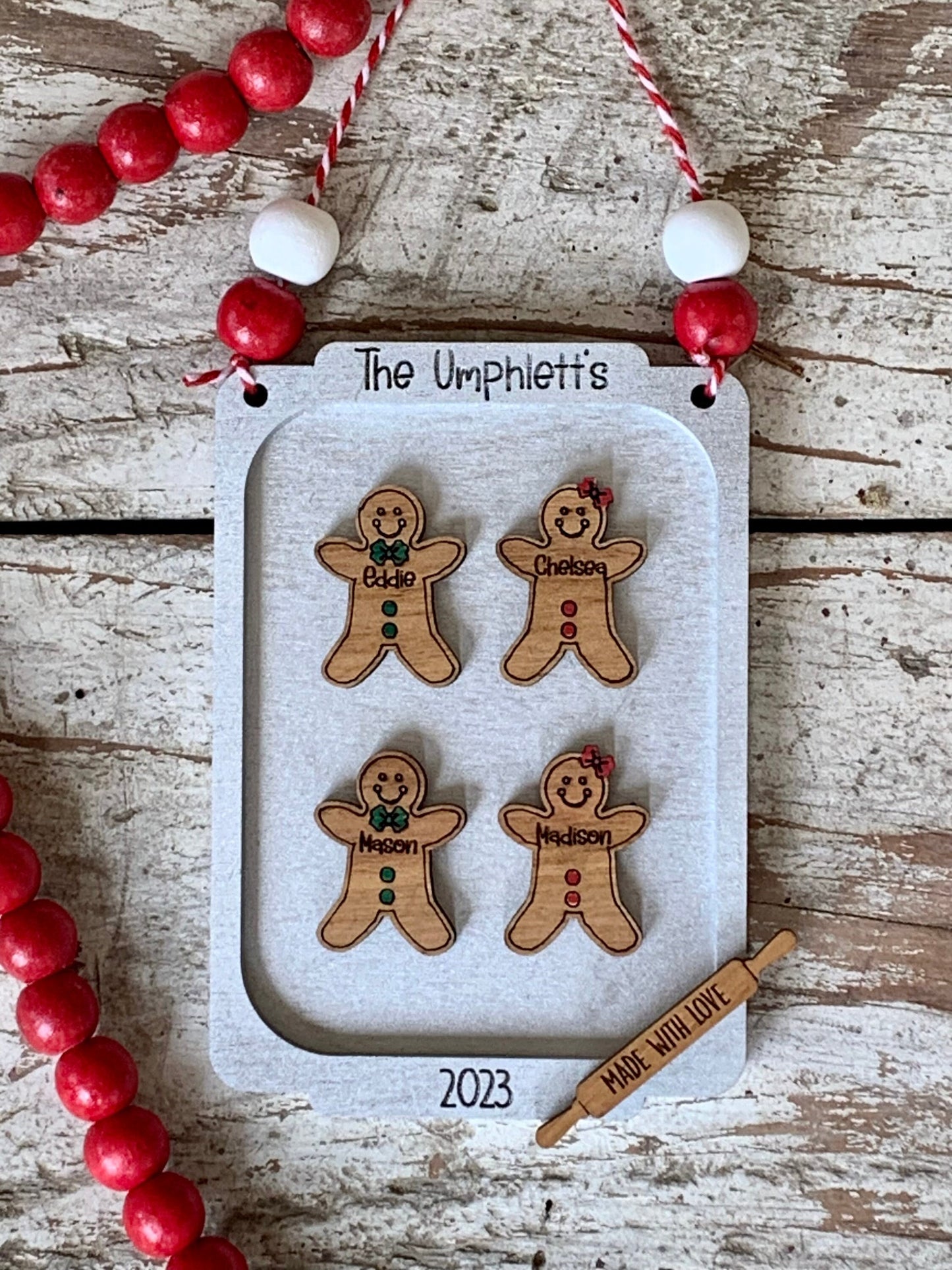 Gingerbread Family on Cookie Sheet Christmas Tree Ornament | Cat and Dog Pets Keepsake