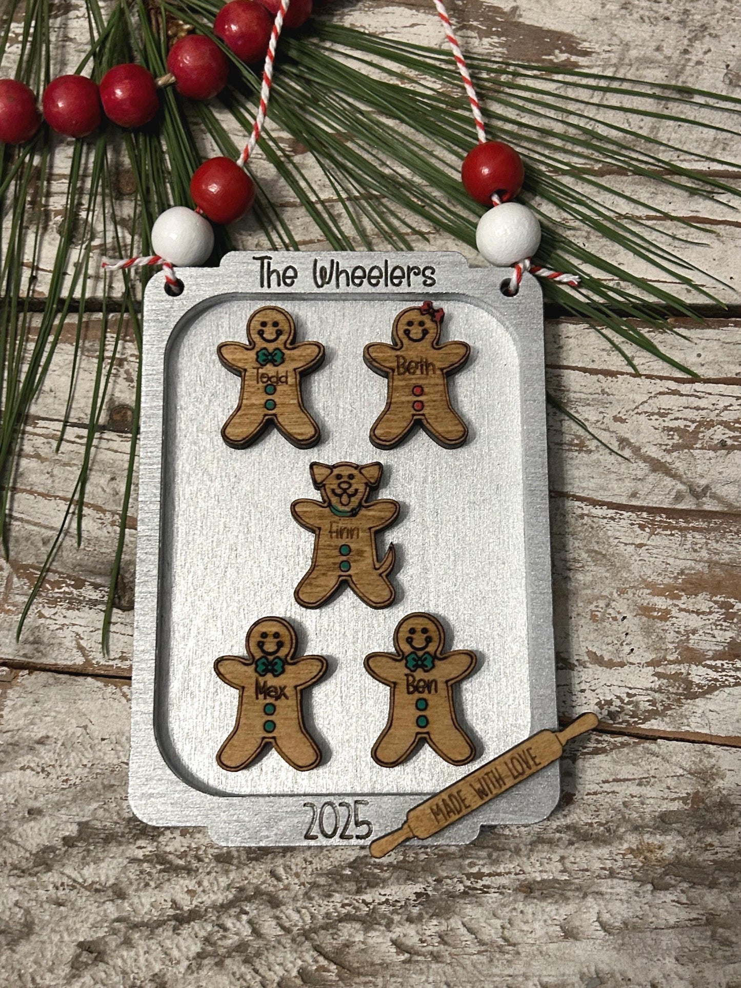 Gingerbread Family on Cookie Sheet Christmas Tree Ornament | Cat and Dog Pets Keepsake