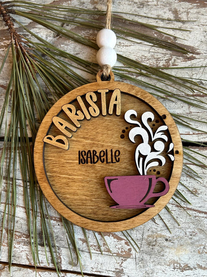 Personalized Barista Christmas Tree Ornament | Coffee Shop Thank You Gift | Best Latte Espresso Maker | First Christmas as a Barista