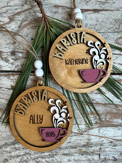 Personalized Barista Christmas Tree Ornament | Coffee Shop Thank You Gift | Best Latte Espresso Maker | First Christmas as a Barista