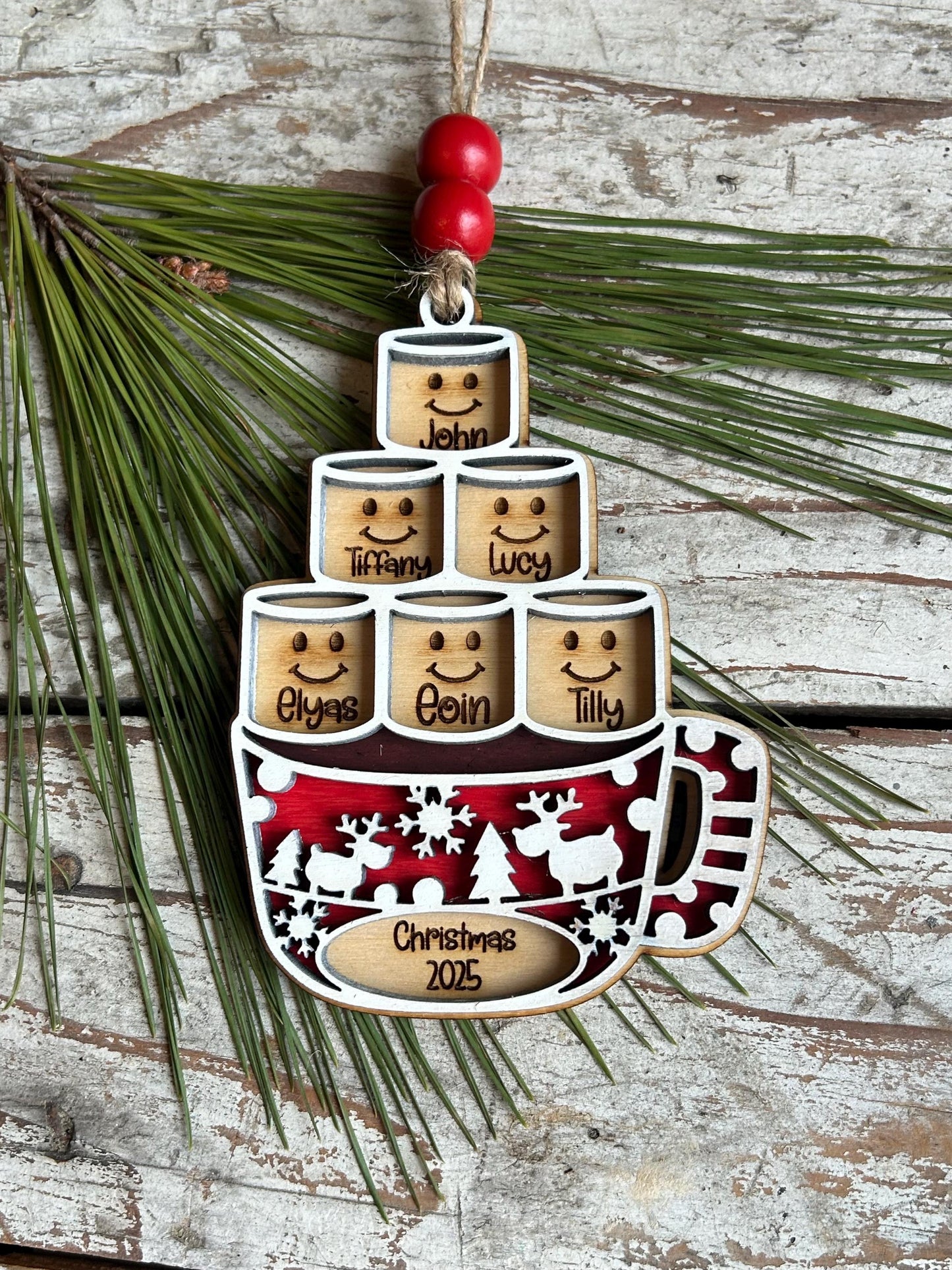 Personalized Hot Cocoa Family Christmas Tree Ornament | Hot Chocolate Marshmallow Family Ornament | Family Christmas Ornament | Family Gift