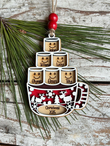 Personalized Hot Cocoa Family Christmas Tree Ornament | Hot Chocolate Marshmallow Family Ornament | Family Christmas Ornament | Family Gift
