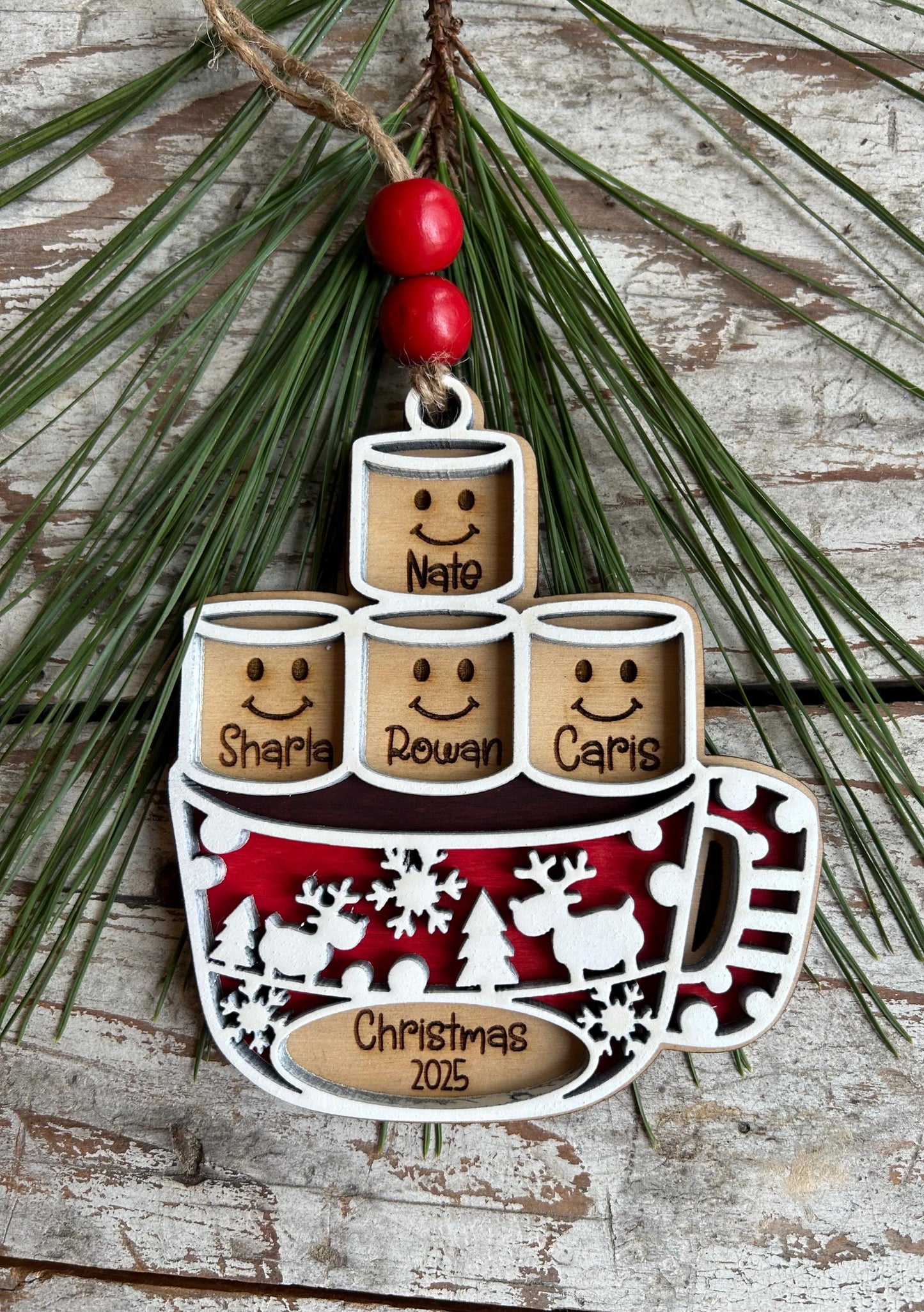 Personalized Hot Cocoa Family Christmas Tree Ornament | Hot Chocolate Marshmallow Family Ornament | Family Christmas Ornament | Family Gift