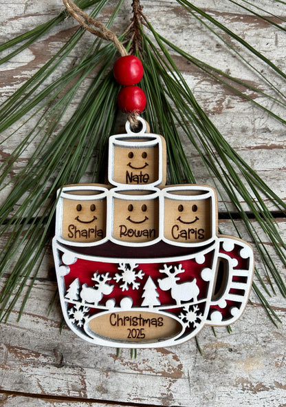 Personalized Hot Cocoa Family Christmas Tree Ornament | Hot Chocolate Marshmallow Family Ornament | Family Christmas Ornament | Family Gift