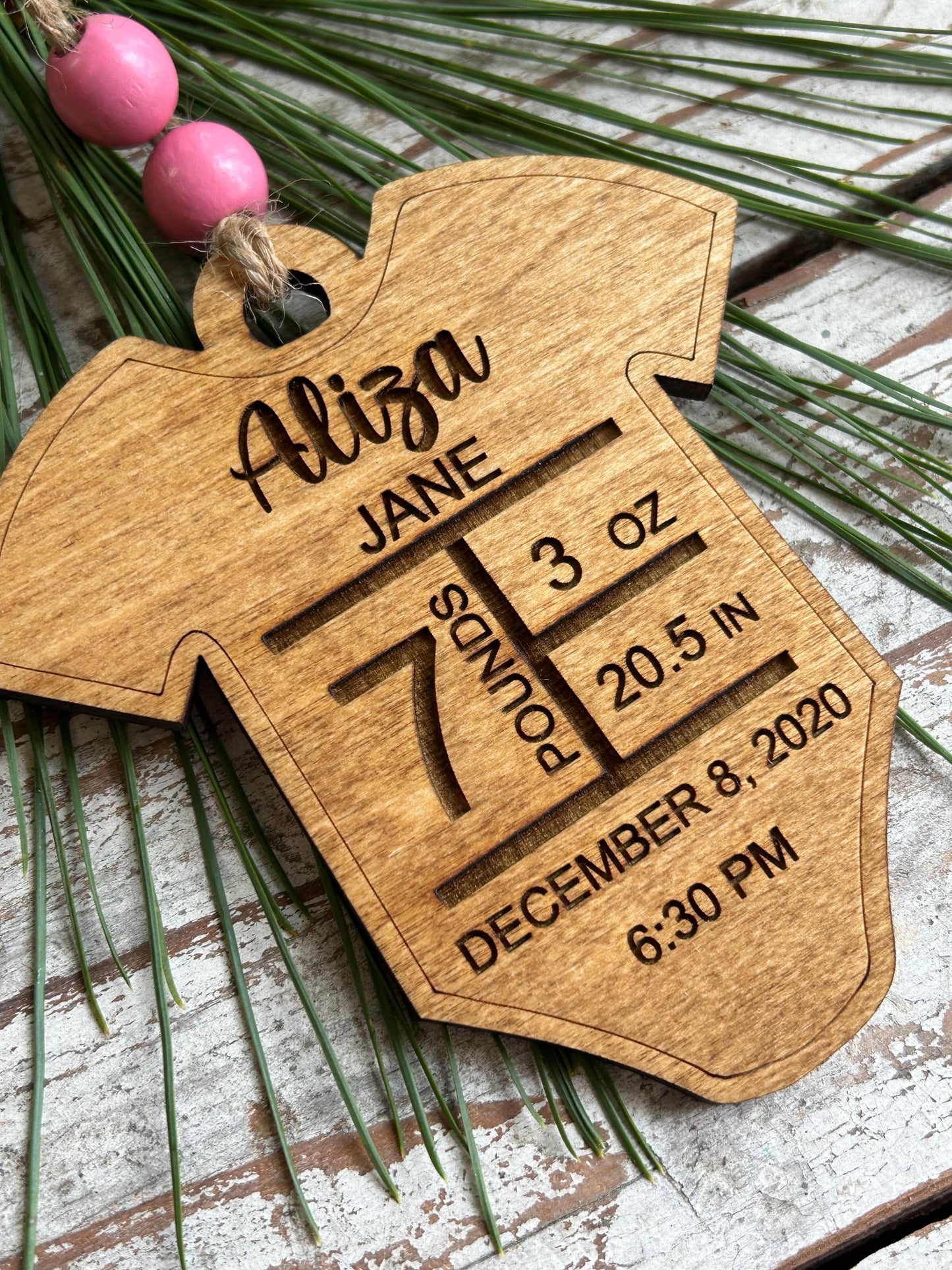 Personalized Onesie Baby’s First Christmas Ornament | Birth Stats Ornament | Newborn Keepsake | New Mom Gift | Baby Announcement